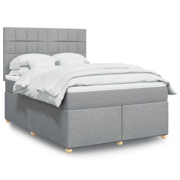 ARDEBO.de - Boxspringbett mit Matratze Hellgrau 160x200 cm Stoff