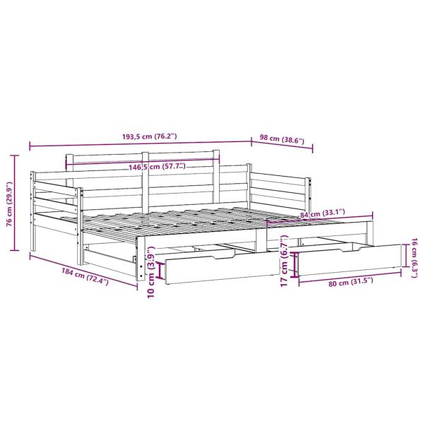 Tagesbett Ausziehbar mit Schubladen ohne Matratze Weiß 90x190cm