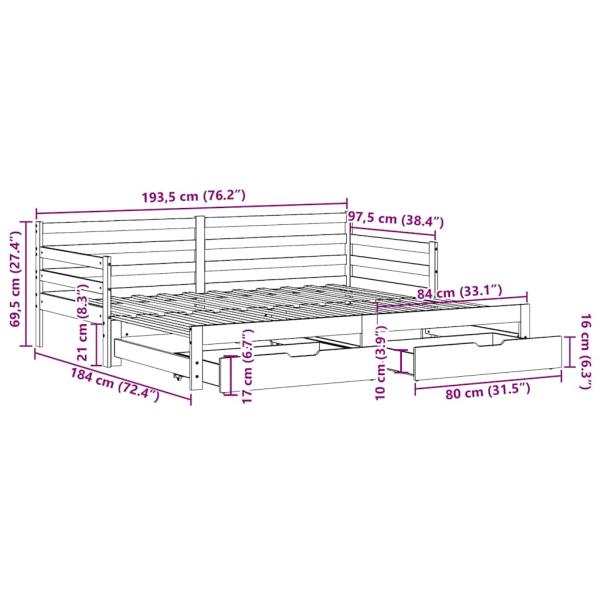 Tagesbett Ausziehbar mit Schubladen ohne Matratze Weiß 90x190cm