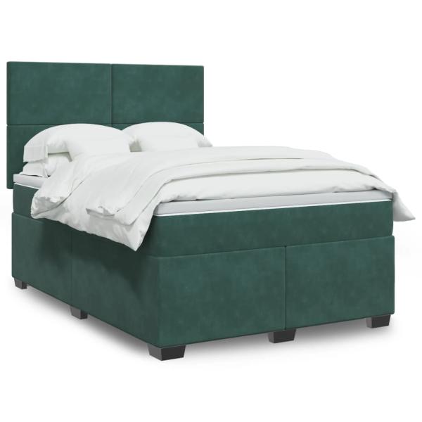 ARDEBO.de - Boxspringbett mit Matratze Dunkelgrün 160x200 cm Samt