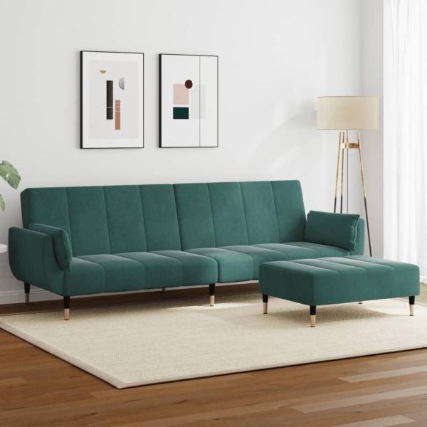 ARDEBO.de - Schlafsofa 2-Sitzer mit Fußhocker Dunkelgrün Samt