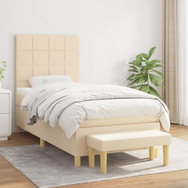 ARDEBO.de - Boxspringbett mit Matratze Creme 90x200 cm Stoff