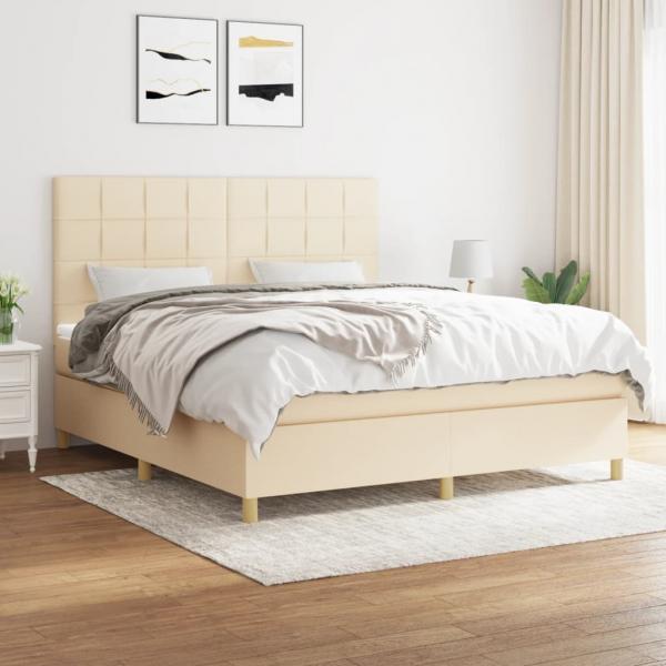 ARDEBO.de - Boxspringbett mit Matratze Creme 180x200 cm Stoff