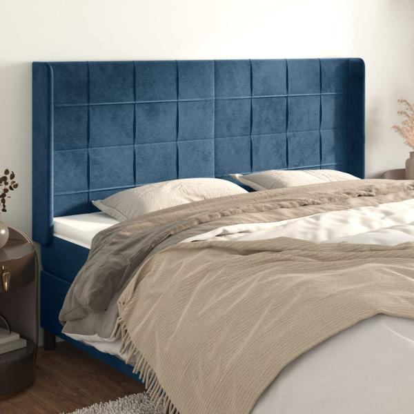 ARDEBO.de - Kopfteil mit Ohren Dunkelblau 183x16x118/128 cm Samt