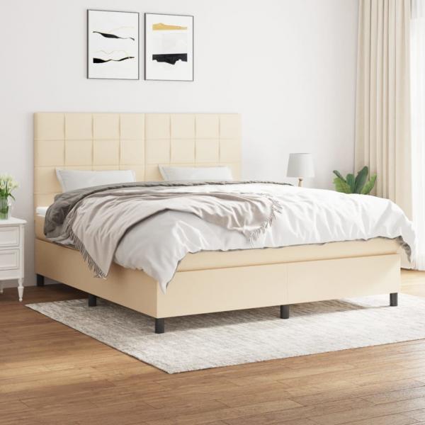 ARDEBO.de - Boxspringbett mit Matratze Creme 180x200 cm Stoff