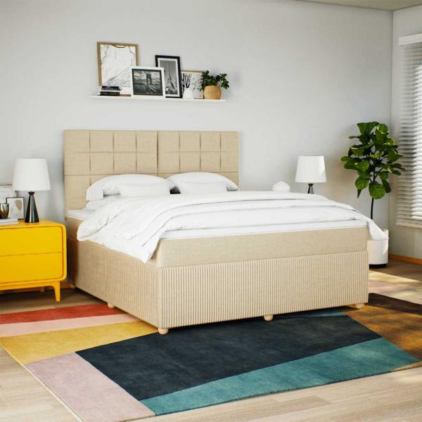 Boxspringbett mit Matratze Creme 180x200 cm Stoff