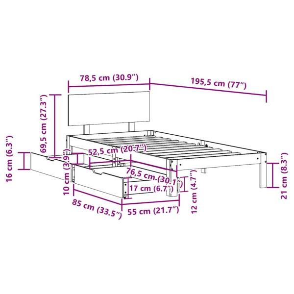 Massivholzbett mit Schubladen Weiß 75x190 cm Kiefer