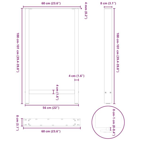 ARDEBO.de - Couchtischbeine Weiß 2 Stk. 60x(100-101) cm Stahl