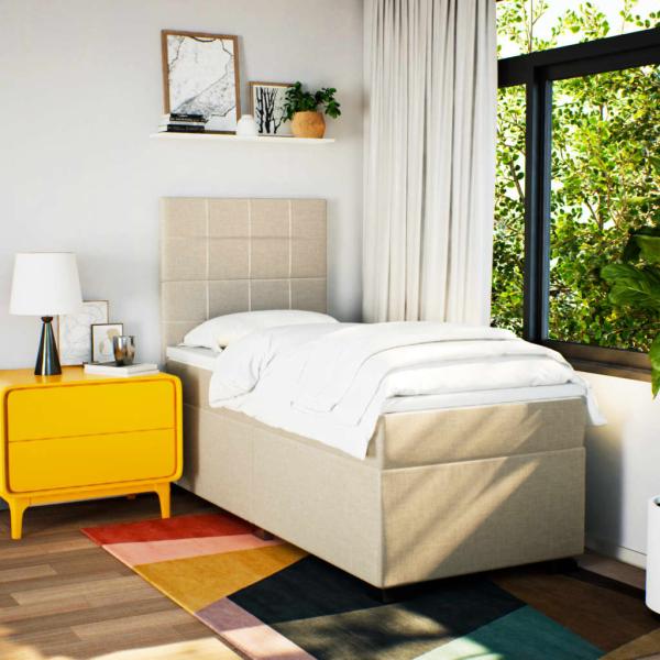 ARDEBO.de - Boxspringbett mit Matratze Creme 80x200 cm Stoff