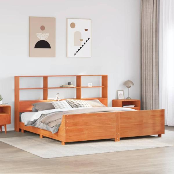 ARDEBO.de - Massivholzbett ohne Matratze Wachsbraun 200x200 Kiefernholz