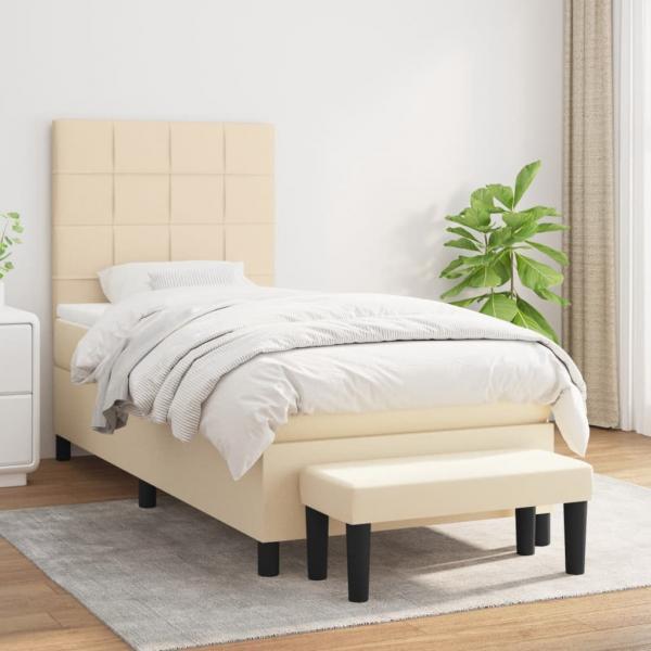 ARDEBO.de - Boxspringbett mit Matratze Creme 90x200 cm Stoff