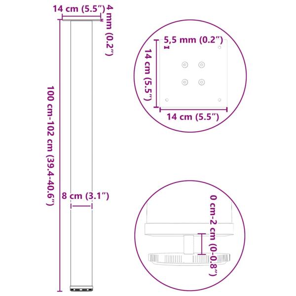 Couchtischbeine 4 Stk. Weiß 100-102 cm Stahl