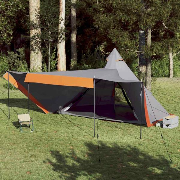 ARDEBO.de - Tipi-Familienzelt 6 Personen Grau und Orange Wasserdicht