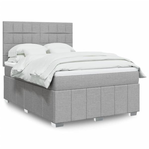 ARDEBO.de - Boxspringbett mit Matratze Hellgrau 140x190 cm Stoff