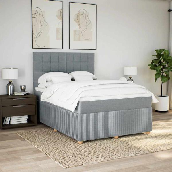 Boxspringbett mit Matratze Hellgrau 140x190 cm Stoff