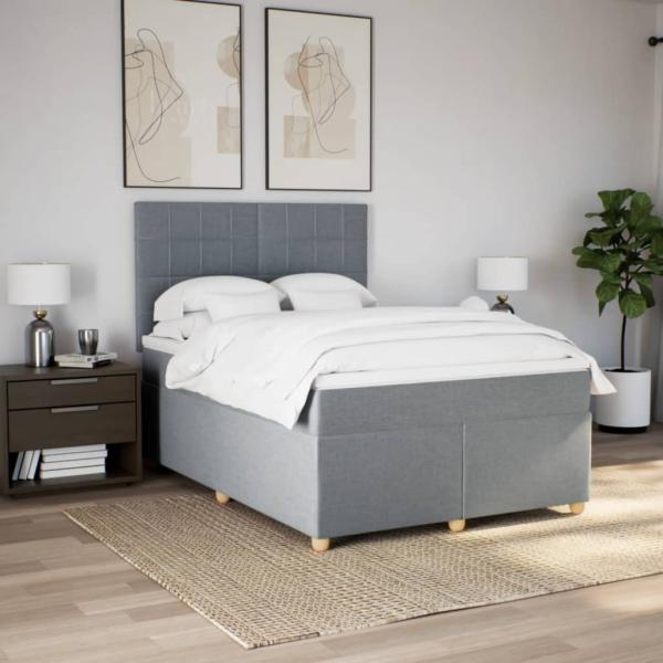 Boxspringbett mit Matratze Hellgrau 140x190 cm Stoff