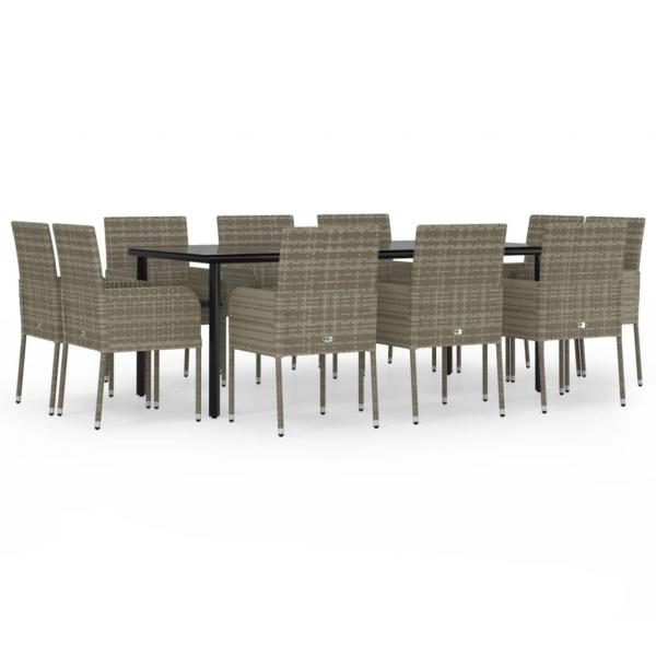 11-tlg. Garten-Essgruppe mit Kissen Schwarz & Grau Poly Rattan
