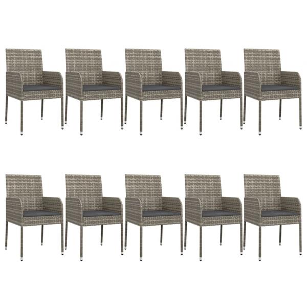11-tlg. Garten-Essgruppe mit Kissen Schwarz & Grau Poly Rattan