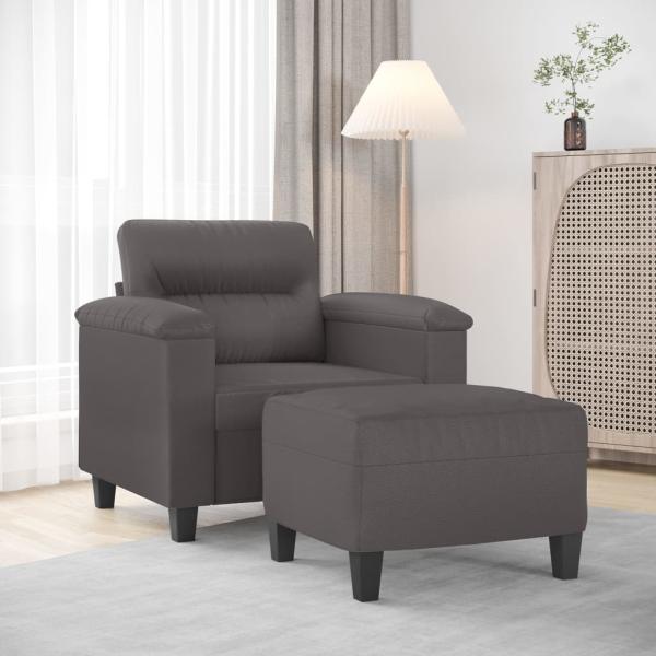 ARDEBO.de - Sessel mit Hocker Grau 60 cm Kunstleder