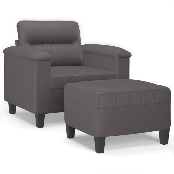 Sessel mit Hocker Grau 60 cm Kunstleder