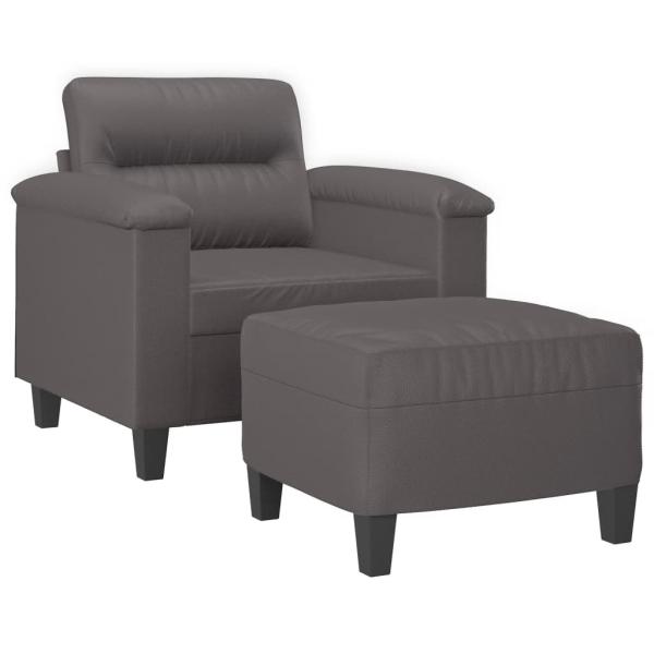 Sessel mit Hocker Grau 60 cm Kunstleder