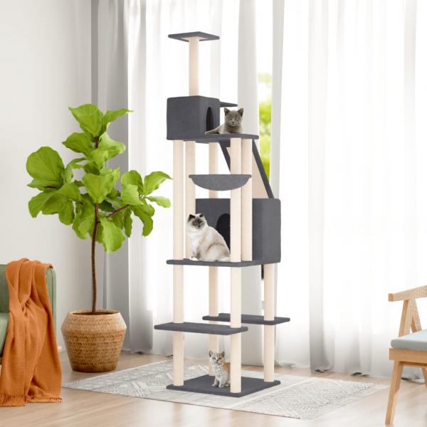 ARDEBO.de - Kratzbaum mit Sisal-Kratzsäulen Dunkelgrau 201 cm