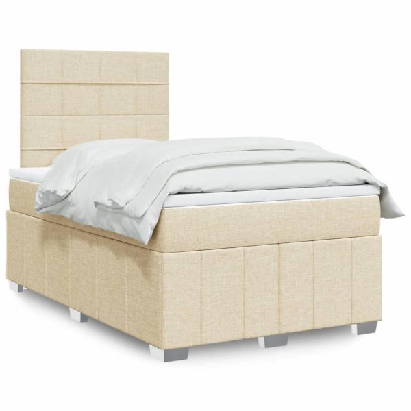 ARDEBO.de - Boxspringbett mit Matratze Creme 120x200 cm Stoff