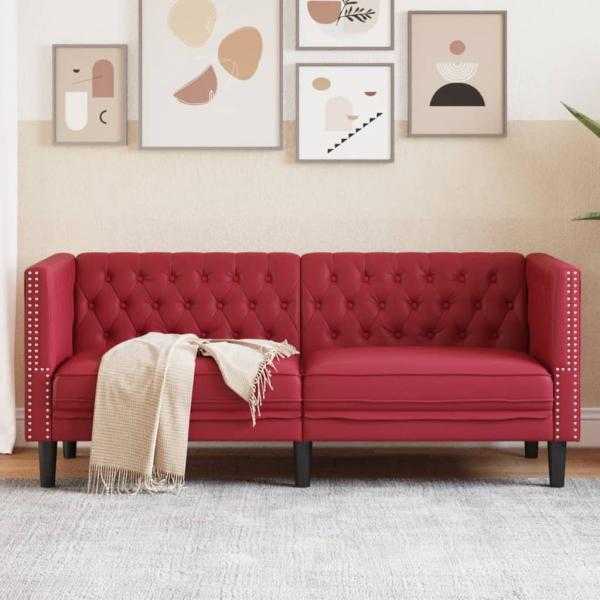 ARDEBO.de - Chesterfield-Sofa 2-Sitzer Weinrot Kunstleder