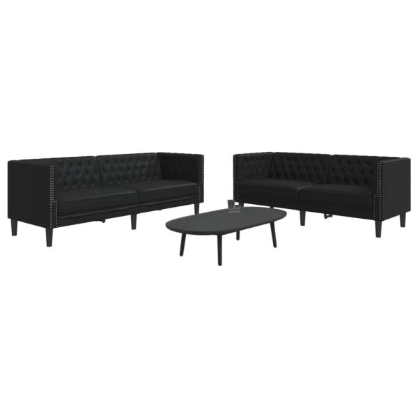 ARDEBO.de - 2-tlg. Chesterfield-Sofa-Set Schwarz Kunstleder