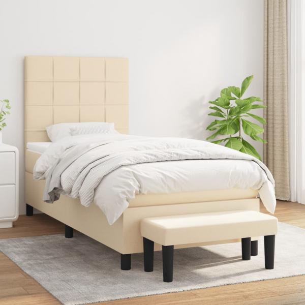 ARDEBO.de - Boxspringbett mit Matratze Creme 100x200 cm Stoff