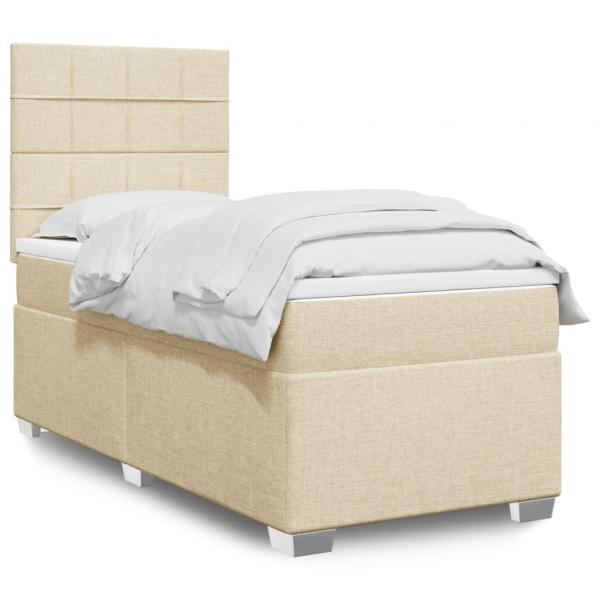 ARDEBO.de - Boxspringbett mit Matratze Creme 100x200 cm Stoff