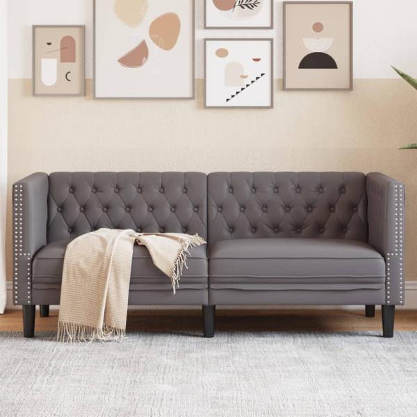 ARDEBO.de - Chesterfield-Sofa 2-Sitzer Grau Kunstleder