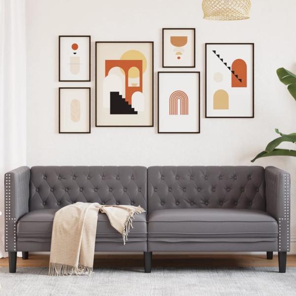 ARDEBO.de - Chesterfield-Sofa 3-Sitzer Grau Kunstleder