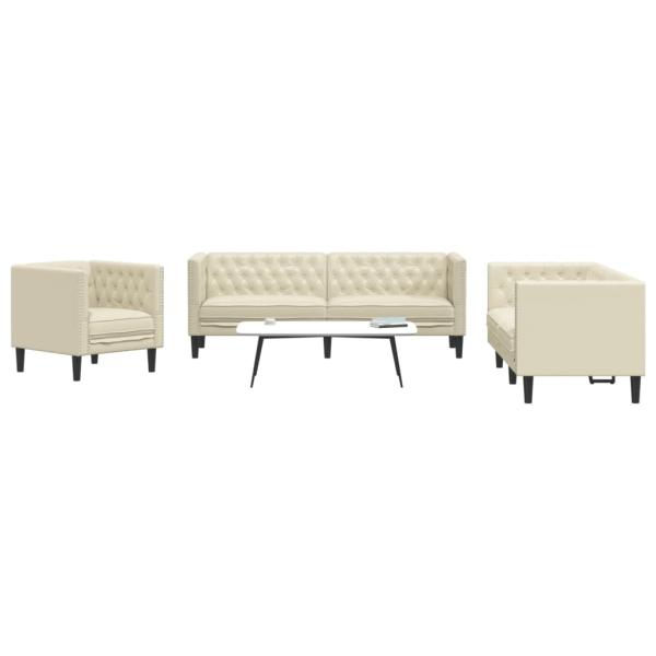 ARDEBO.de - 3-tlg. Chesterfield-Sofa-Set Creme Kunstleder