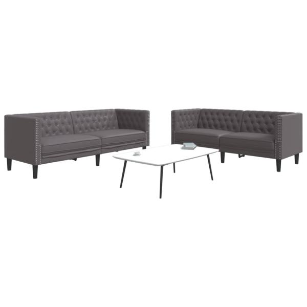 ARDEBO.de - 2-tlg. Chesterfield-Sofa-Set Grau Kunstleder