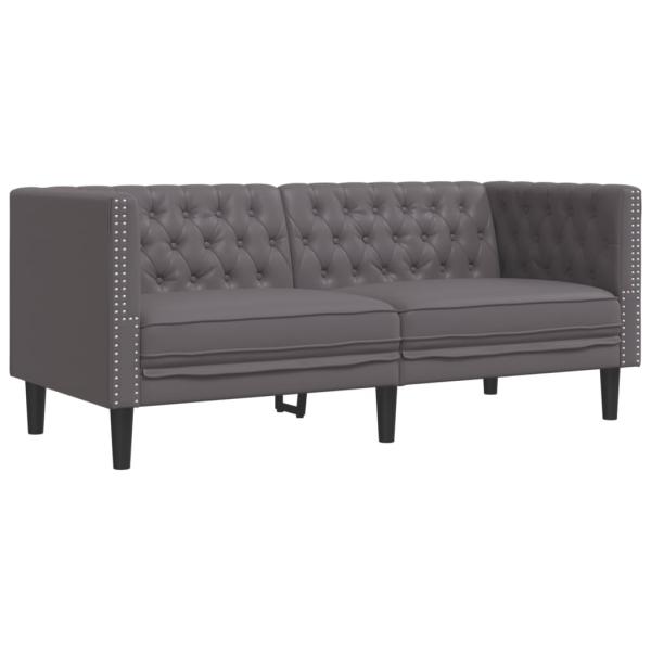 2-tlg. Chesterfield-Sofa-Set Grau Kunstleder