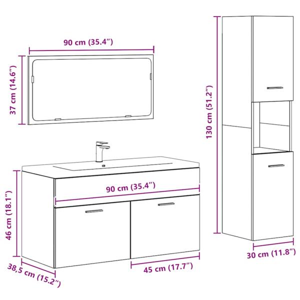 3-tlg. Badmöbel-Set Betongrau Holzwerkstoff