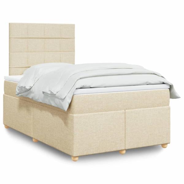 ARDEBO.de - Boxspringbett mit Matratze Creme 120x200 cm Stoff