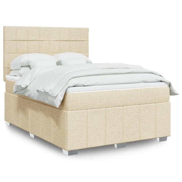 ARDEBO.de - Boxspringbett mit Matratze Creme 160x200 cm Stoff