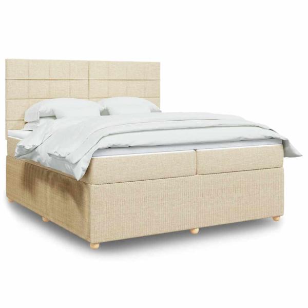 ARDEBO.de - Boxspringbett mit Matratze Creme 200x200 cm Stoff