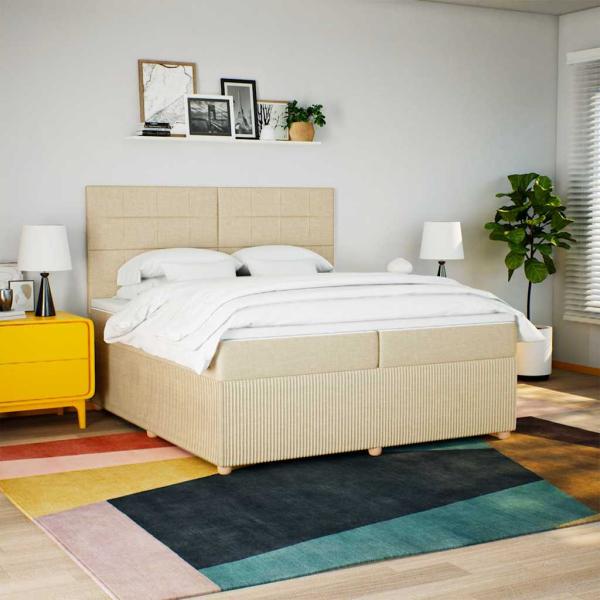 Boxspringbett mit Matratze Creme 200x200 cm Stoff