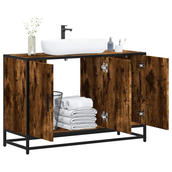ARDEBO.de - Waschbeckenunterschrank Räuchereiche 90x33x60 cm Holzwerkstoff