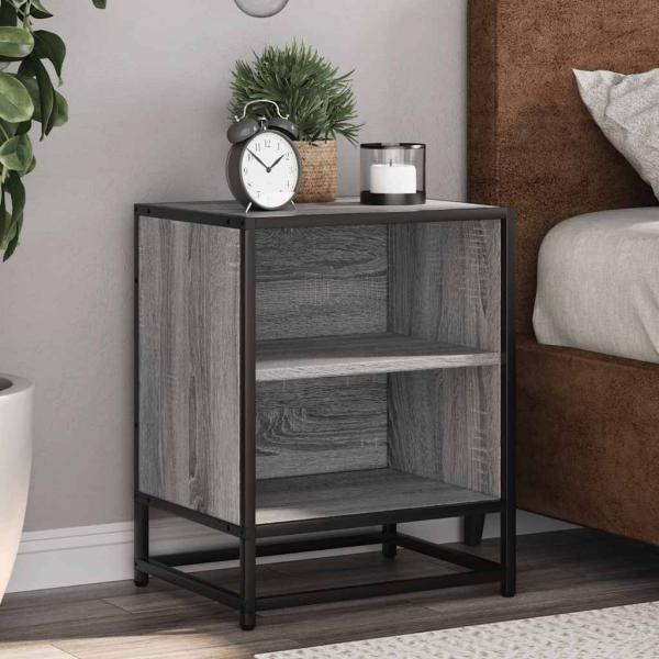 ARDEBO.de - Nachttisch Grau Sonoma 40x31x50 cm Holzwerkstoff und Metall