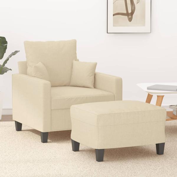 ARDEBO.de - Sessel mit Hocker Creme 60 cm Stoff