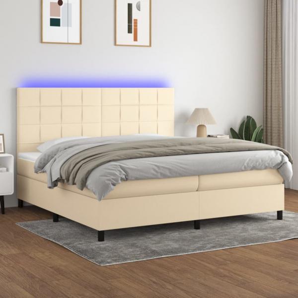 ARDEBO.de - Boxspringbett mit Matratze & LED Creme 200x200 cm Stoff
