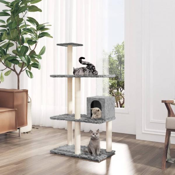 ARDEBO.de - Kratzbaum mit Sisal-Kratzsäulen Hellgrau 119 cm
