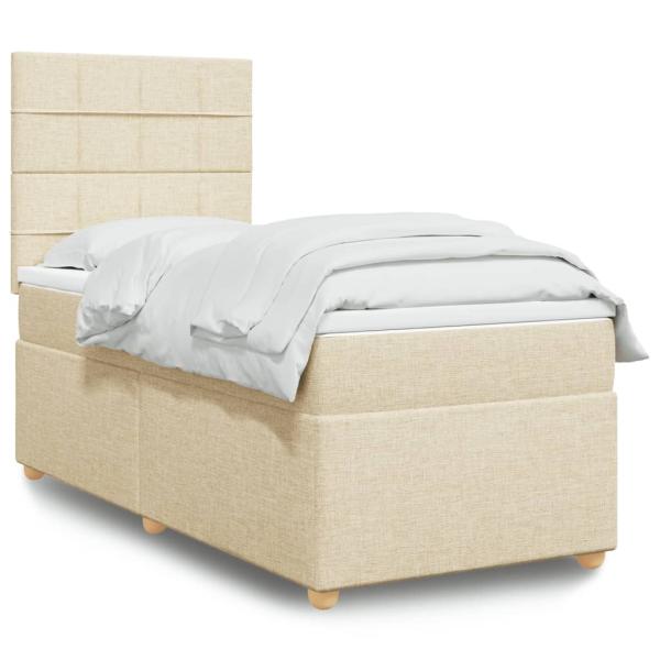 ARDEBO.de - Boxspringbett mit Matratze Creme 100x200 cm Stoff