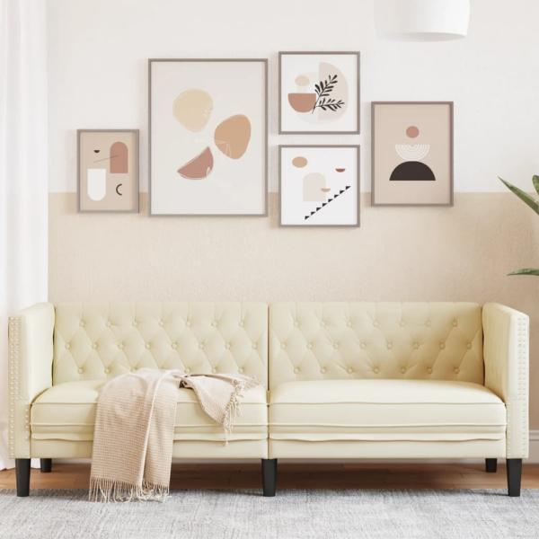 ARDEBO.de - Chesterfield-Sofa 3-Sitzer Creme Kunstleder