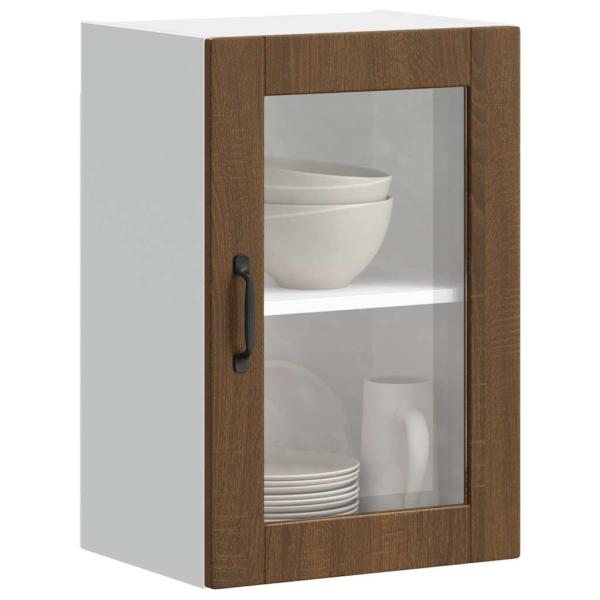 ARDEBO.de - Küchen-Hängeschrank mit Glastür Porto Braun Eichen-Optik