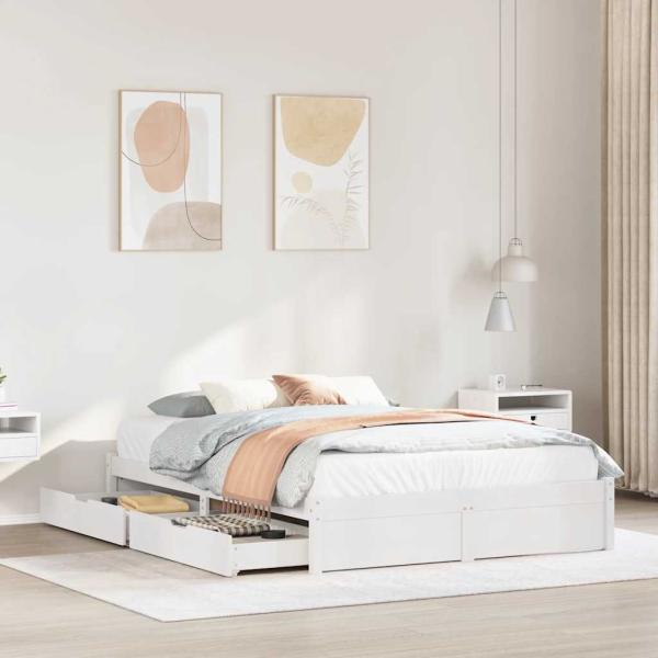 ARDEBO.de - Massivholzbett ohne Matratze Weiß 120x200 cm Kiefernholz